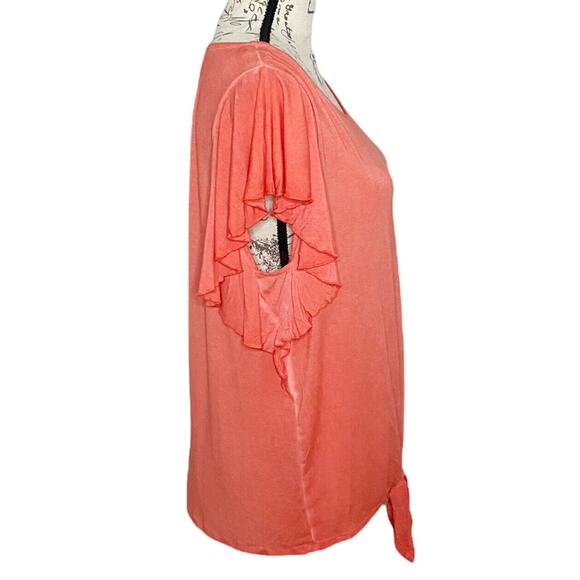 *NEW* Seven 7 Flutter Short Sleeve Tie Front T-Shirt Top Coral Orange Size XL - Picture 3 of 11